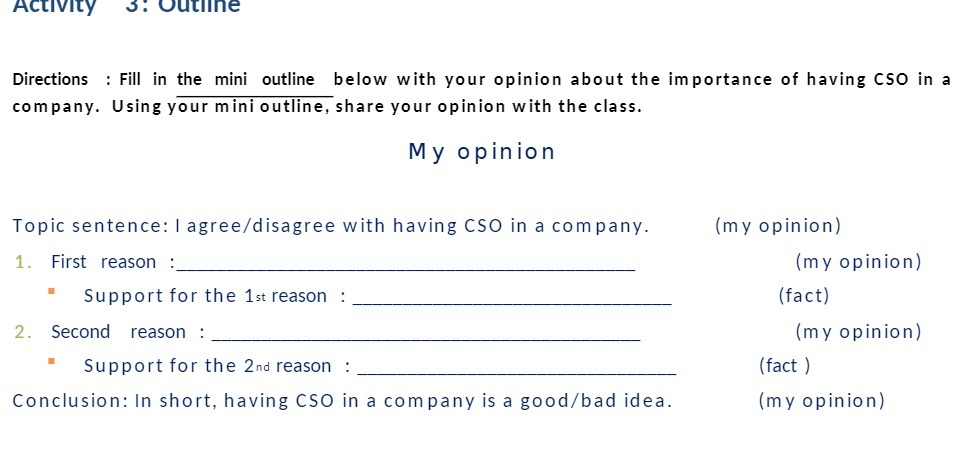 Activity 3: Outline Directions : Fill in the mini