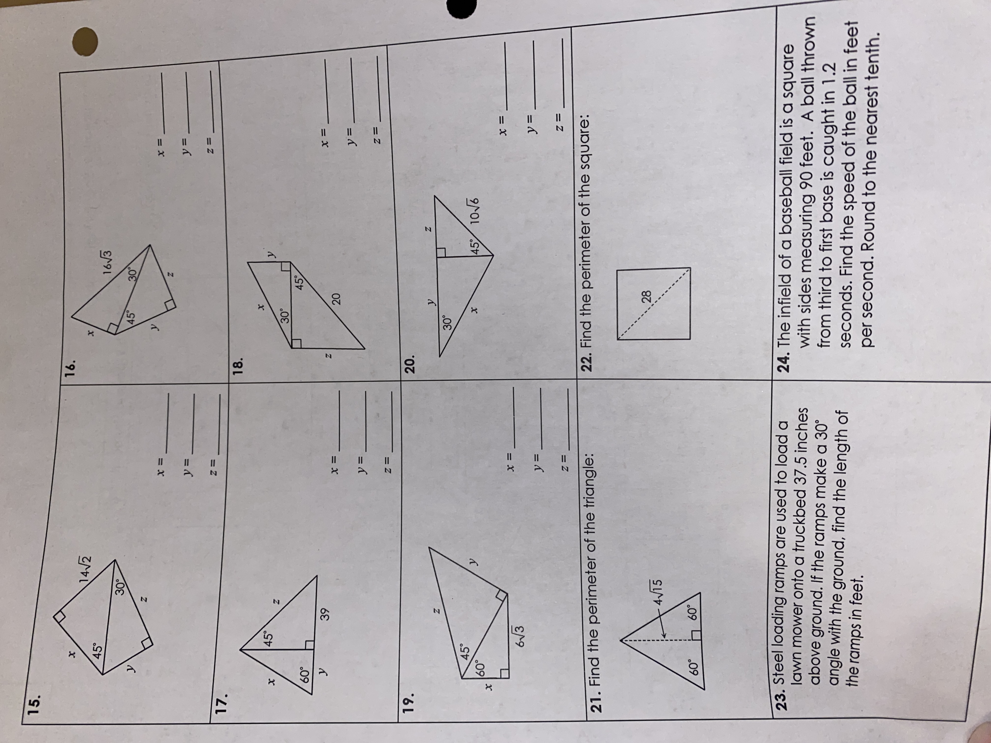 Name: NUMB Homework 2: Special Right Triangles 00