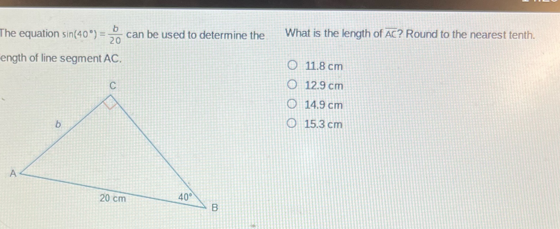 The equation sin(40') = can be used to