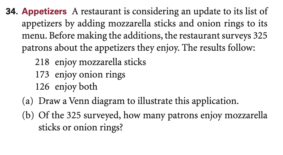 34. Appetizers A restaurant is considering an