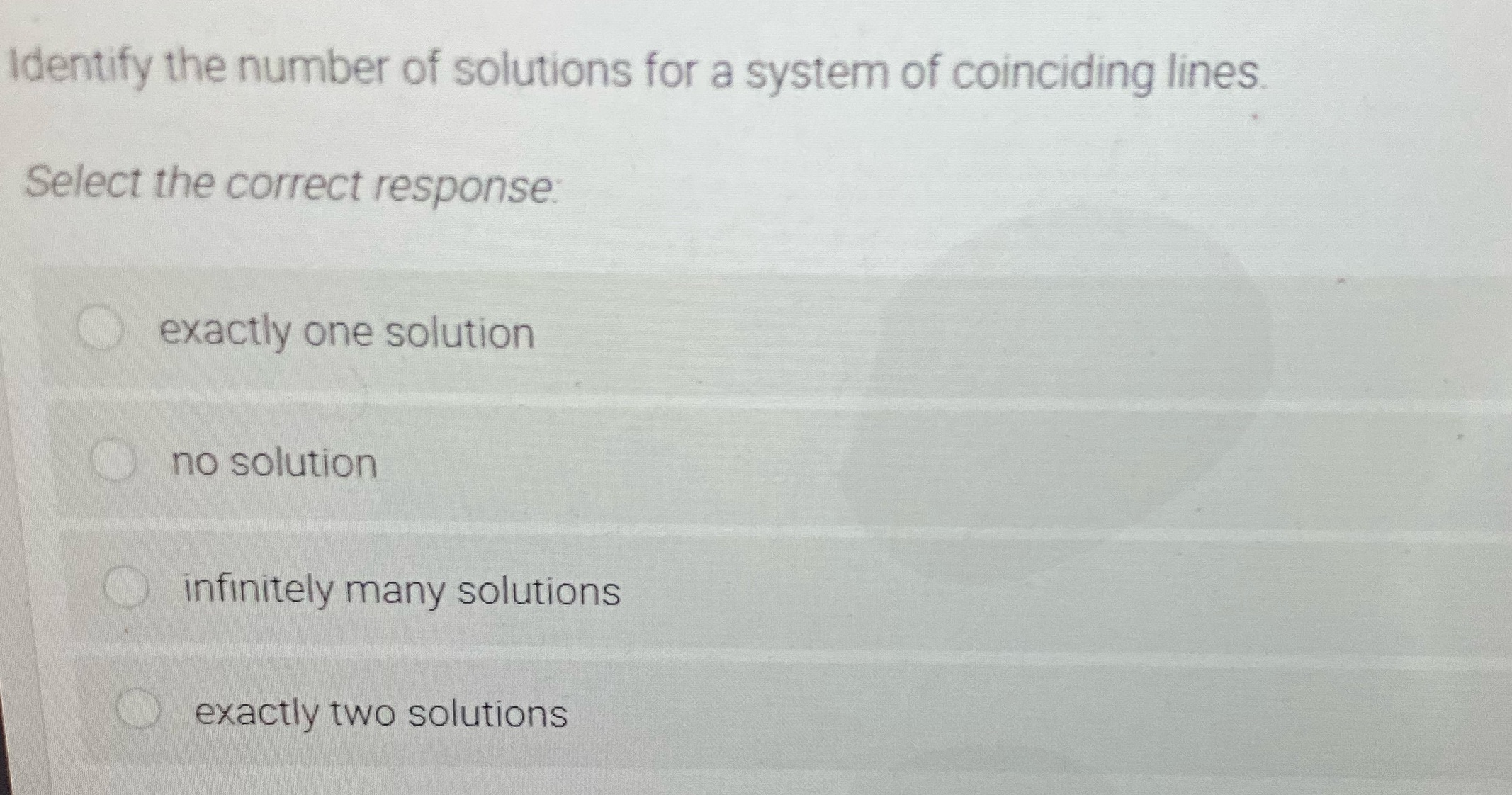 Identify the number of solutions for a system of