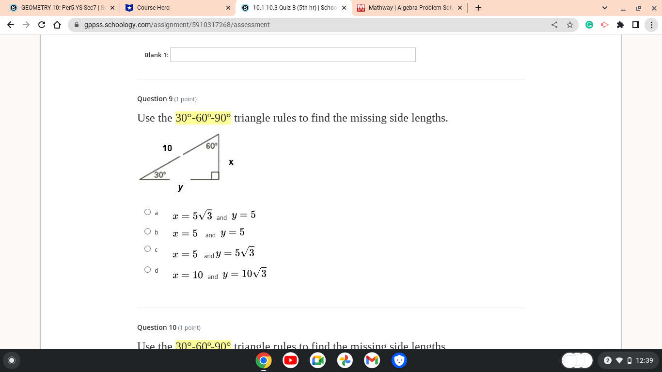 S GEOMETRY 10: Per5-YS-Sec7 | Sc x * Course Hero