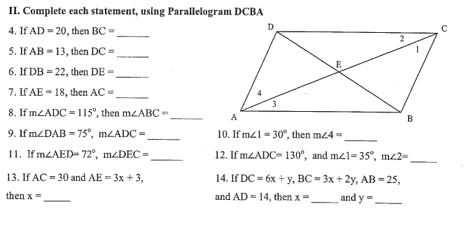 Il. Complete each statement, using Parallelogram