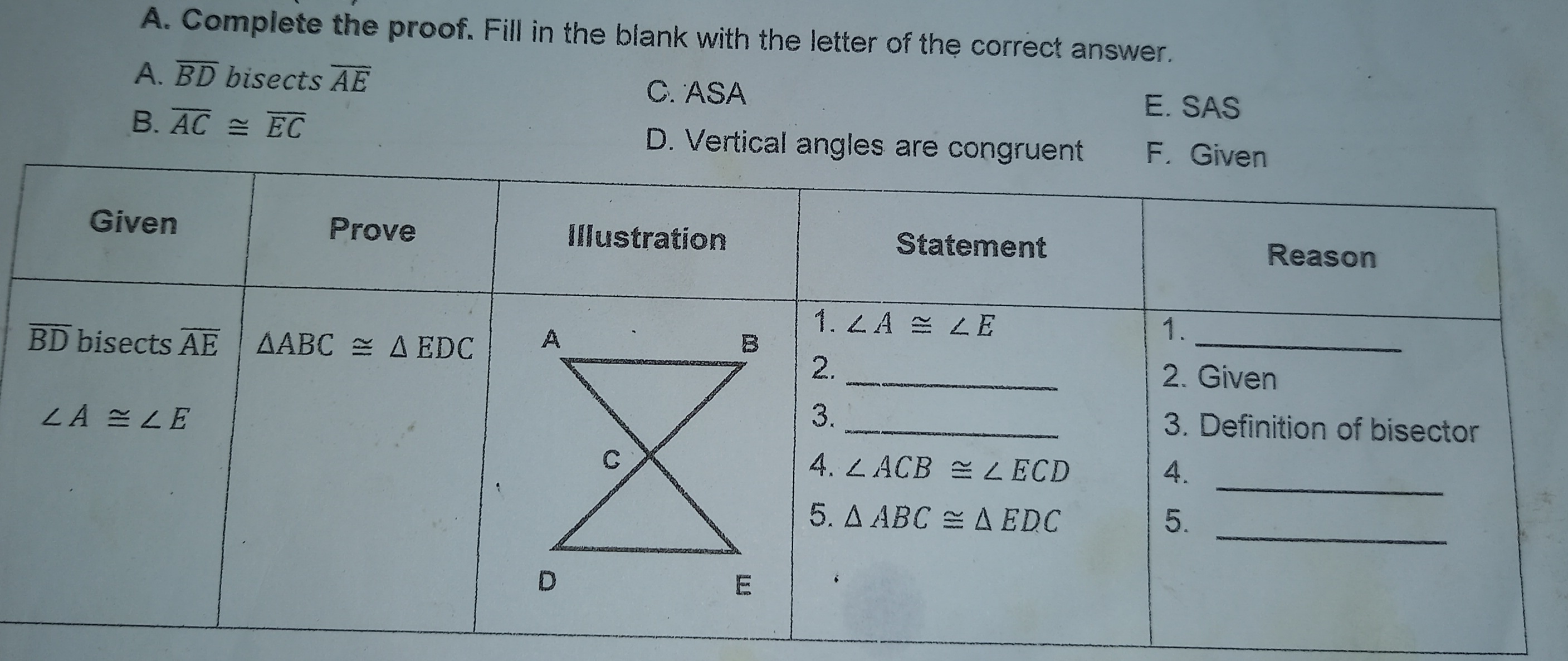 A. Complete the proof. Fill in the blank with the