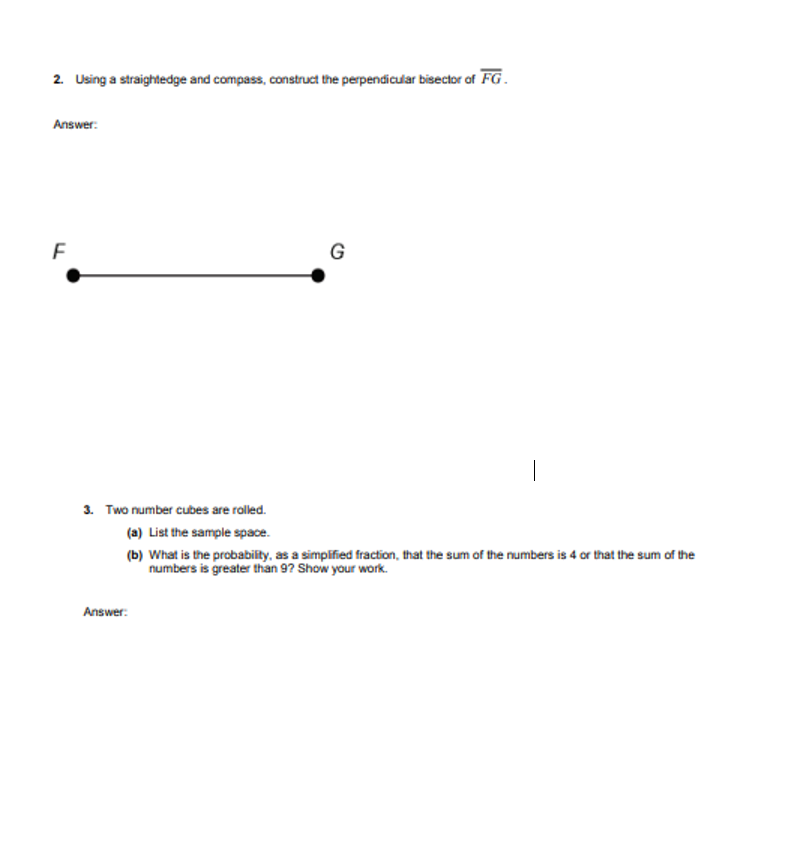 2. Using a straightedge and compass, construct