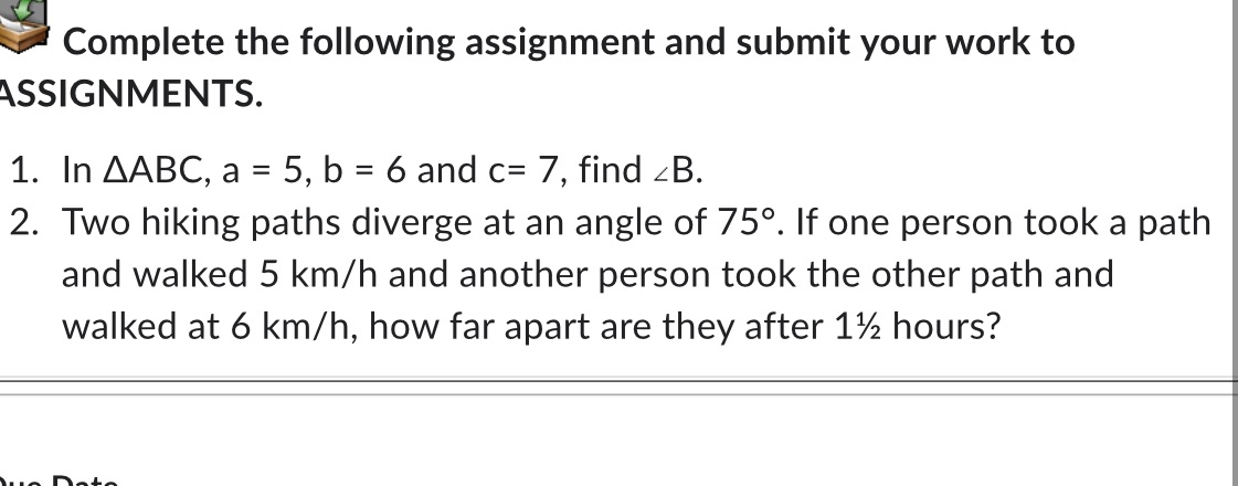 1 to 2 a Complete the following assignment and
