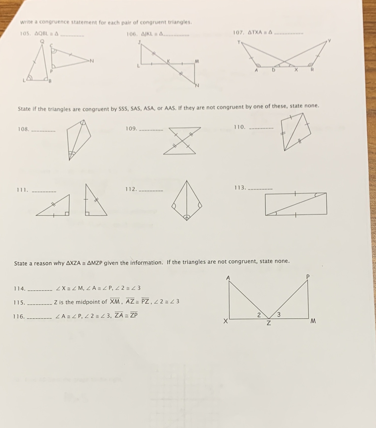 write a congruence statement for each pair of