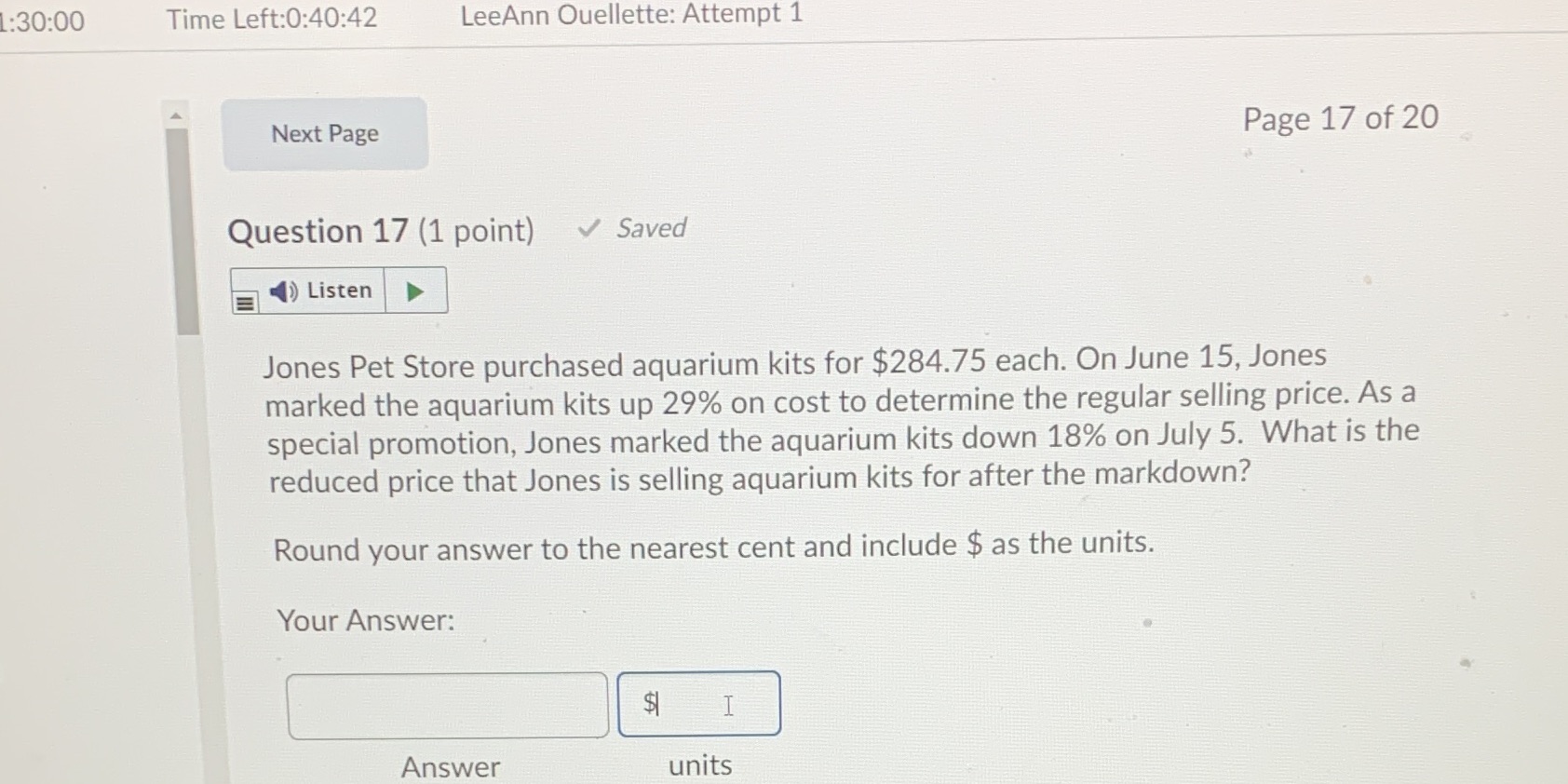 :30:00 Time Left:0:40:42 LeeAnn Ouellette: