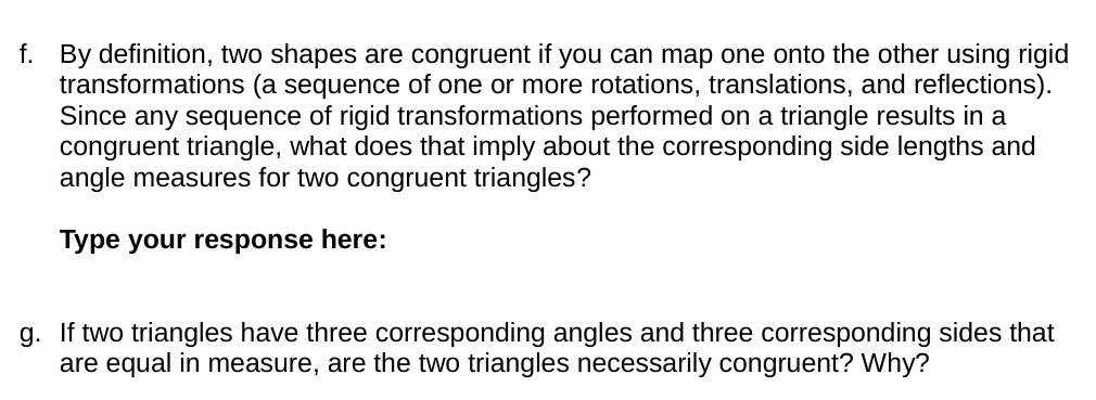 f. By definition, two shapes are congruent if you