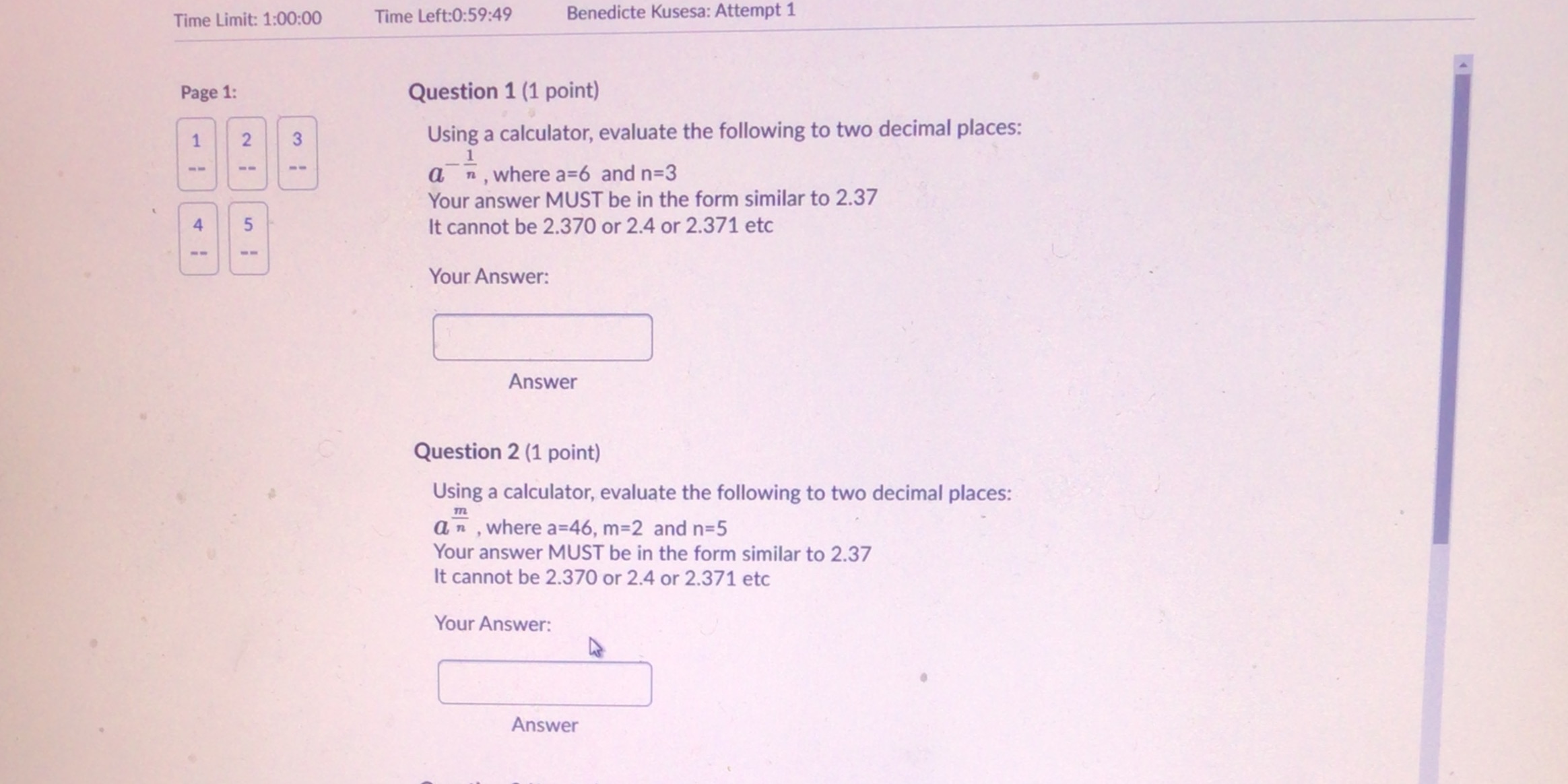 I need answers to these Time Limit: 1:00:00 Time