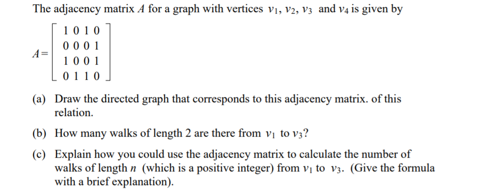 The adjacency matrix A for a graph with vertices