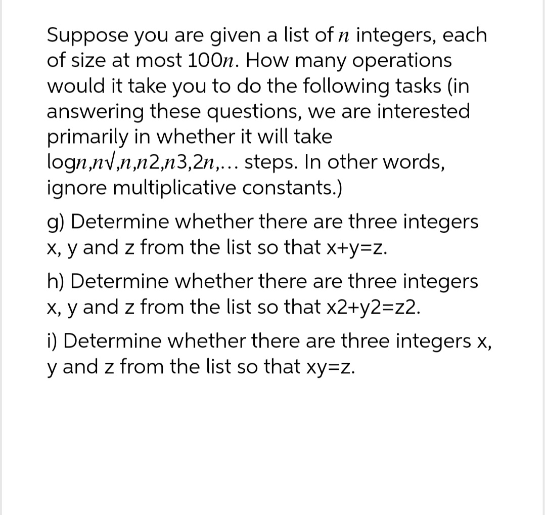 Suppose you are given a list ofn integers, each