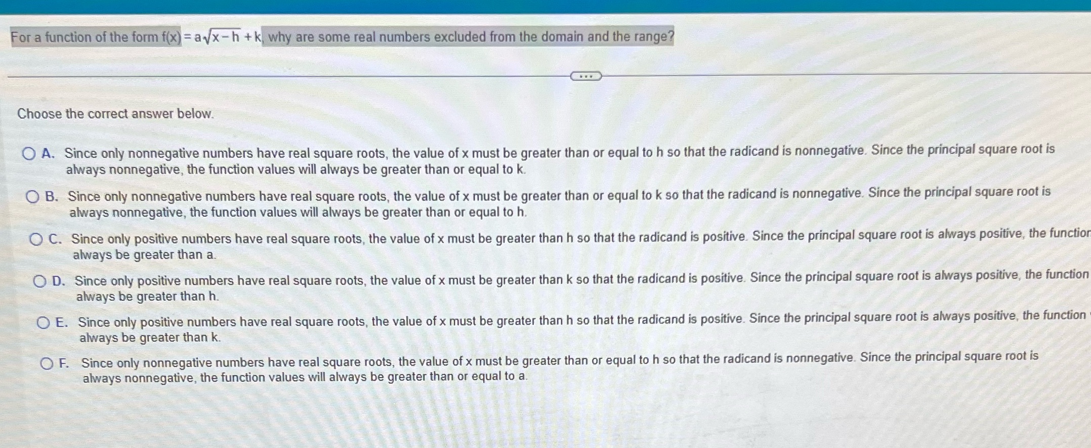 For a function of the form f(x) = avx -h + k, why