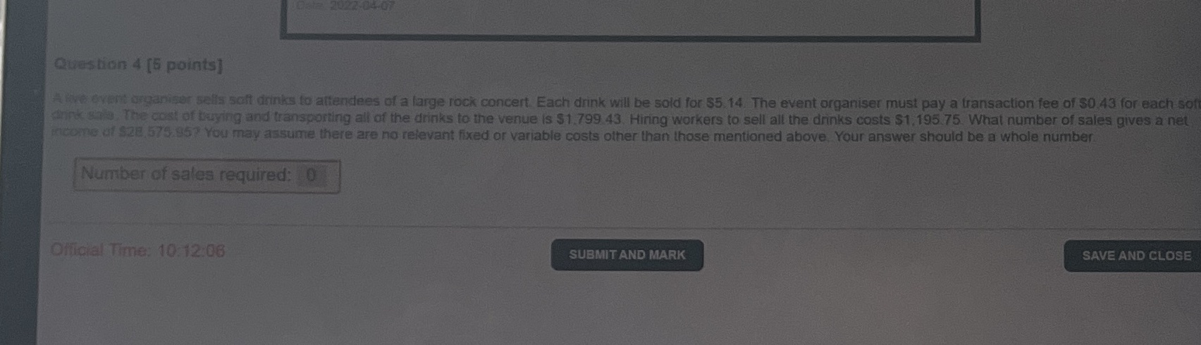 Question 4 [5 points] Alive evert organiser sells