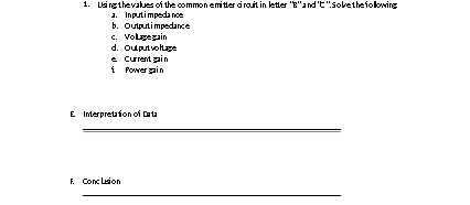 1. Usingthevalues of the common emitter droid in