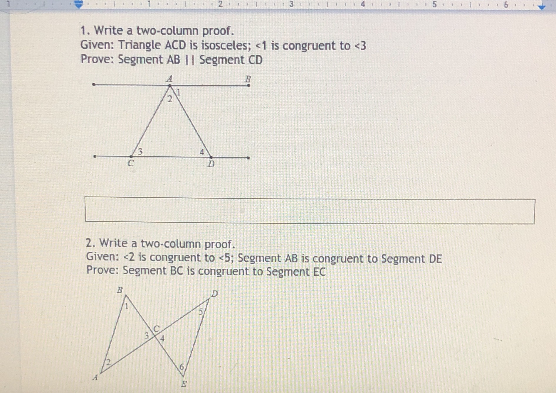 Write in two column proof format PLSSSS 6 1.