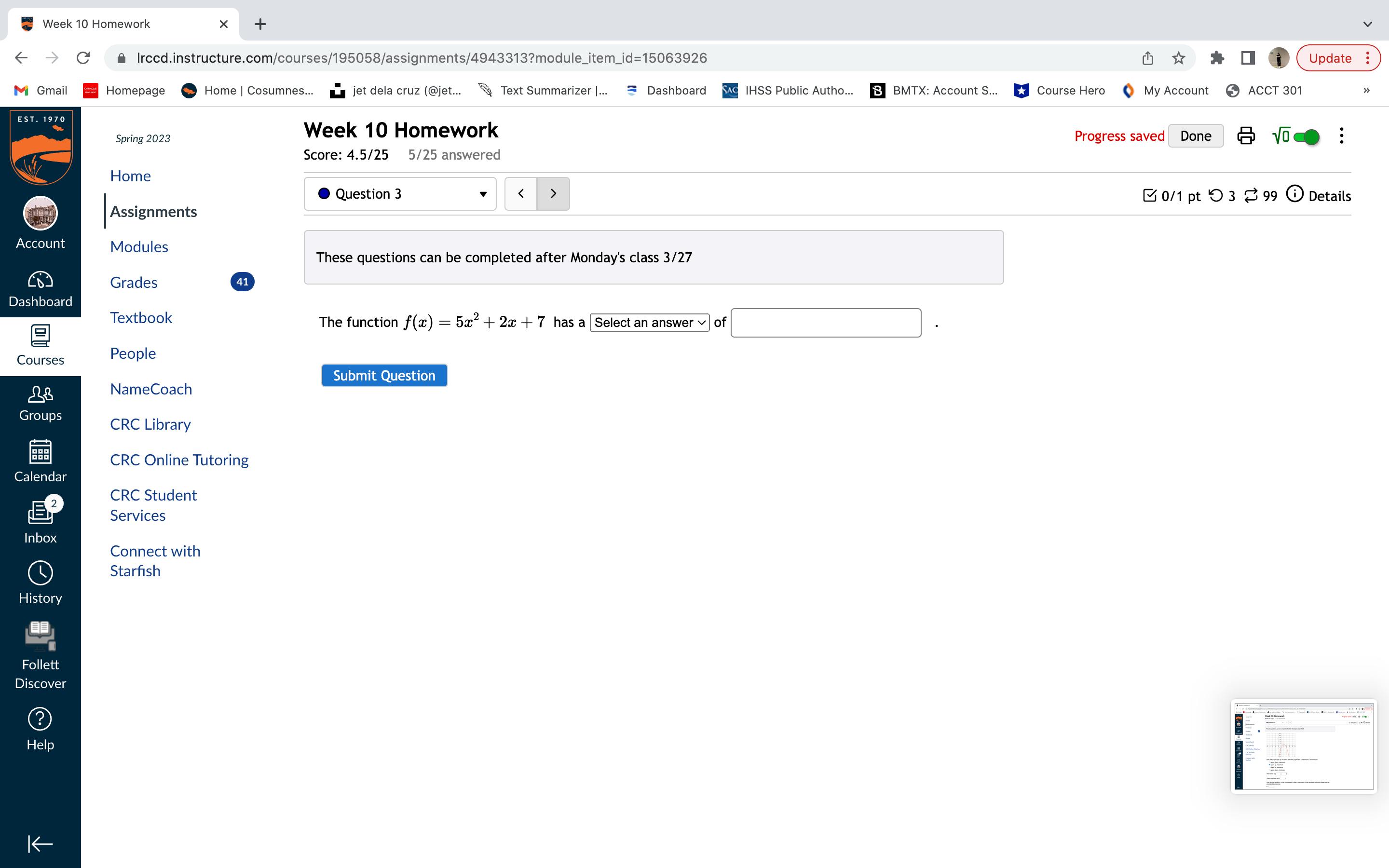 Week 10 Homework X +
