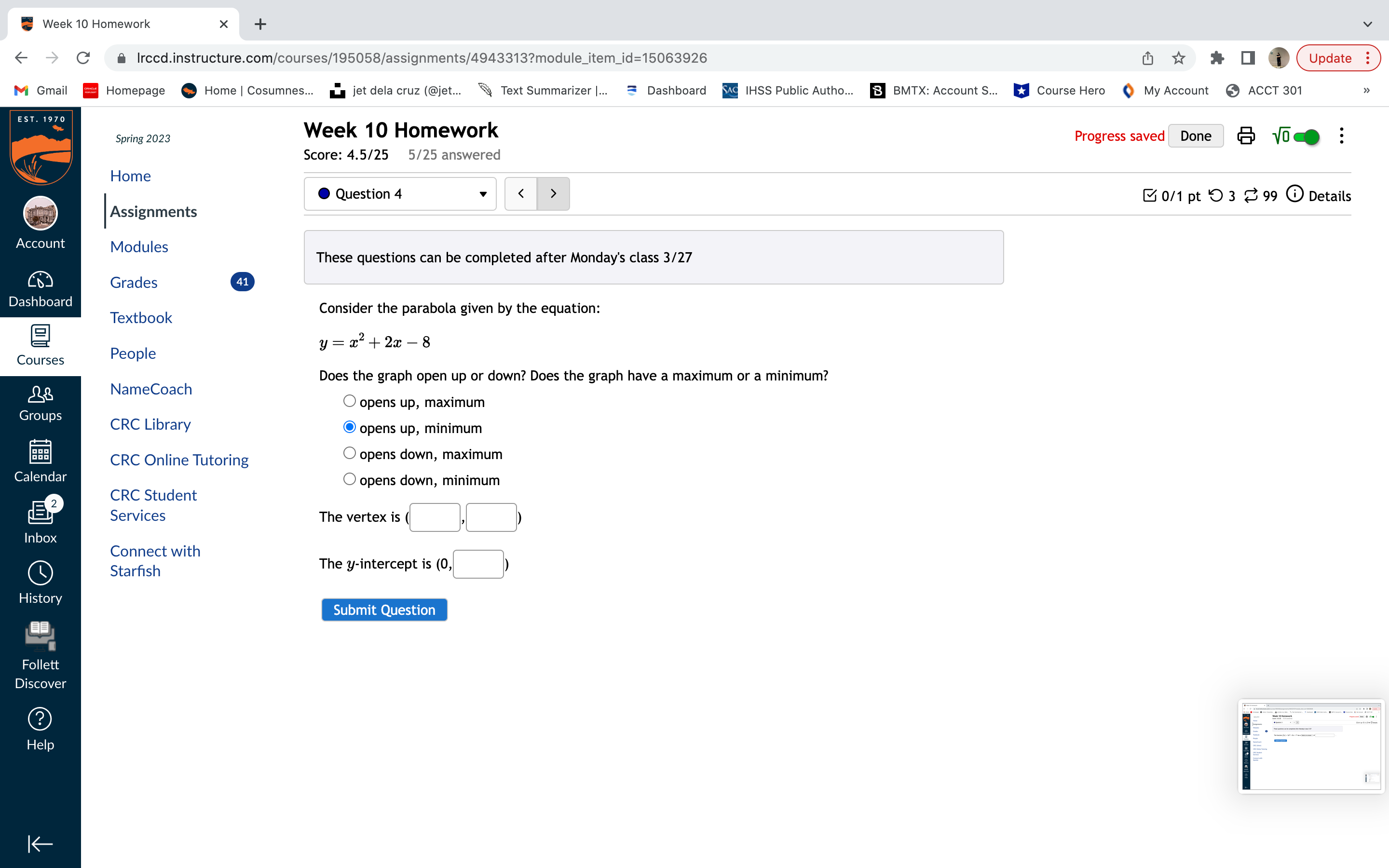 Week 10 Homework X +