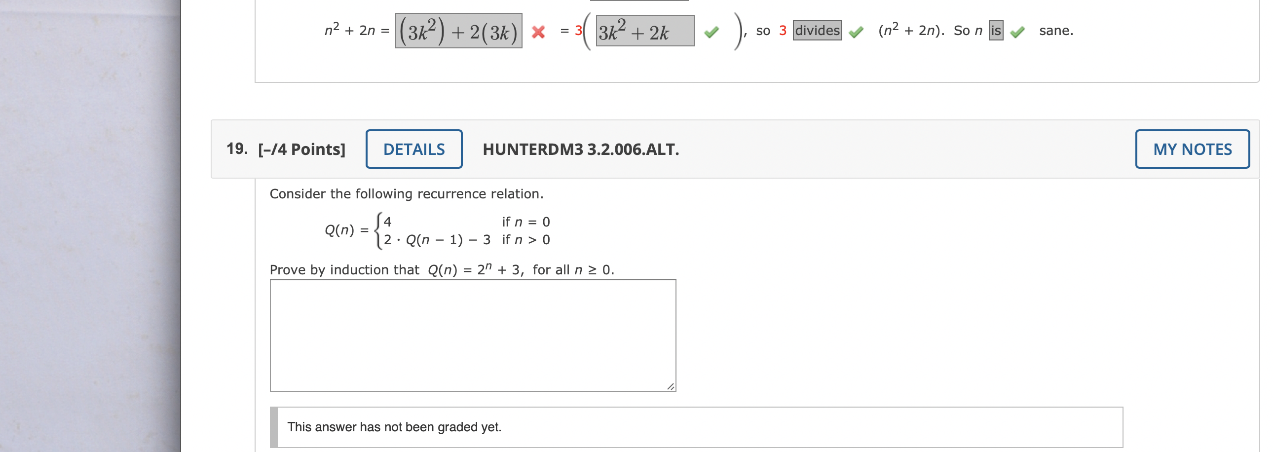 help me solve this n2 + 2n = (312)+2(3k) * = 3 3k