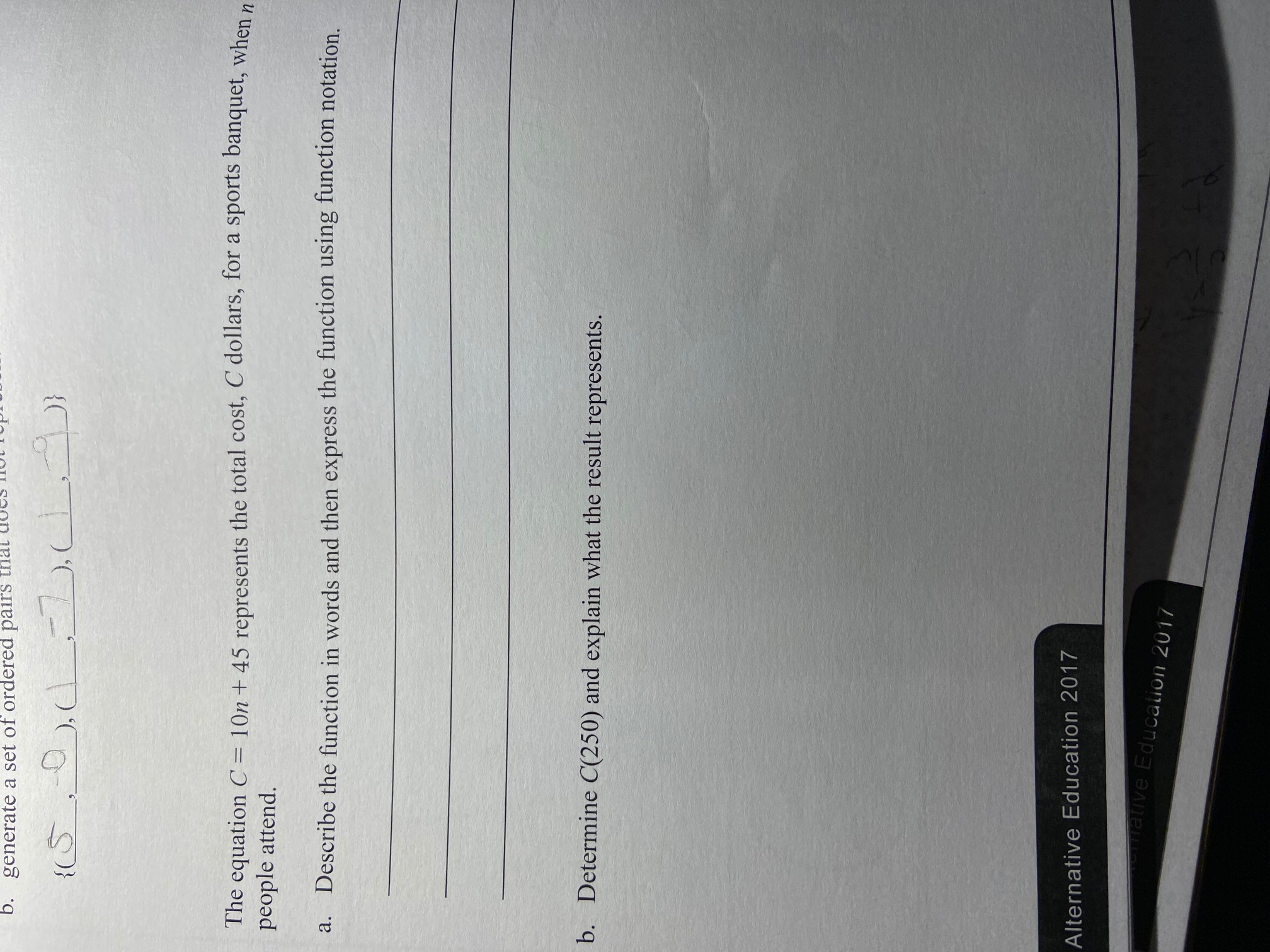 b. generate a set of ordered pairs that The