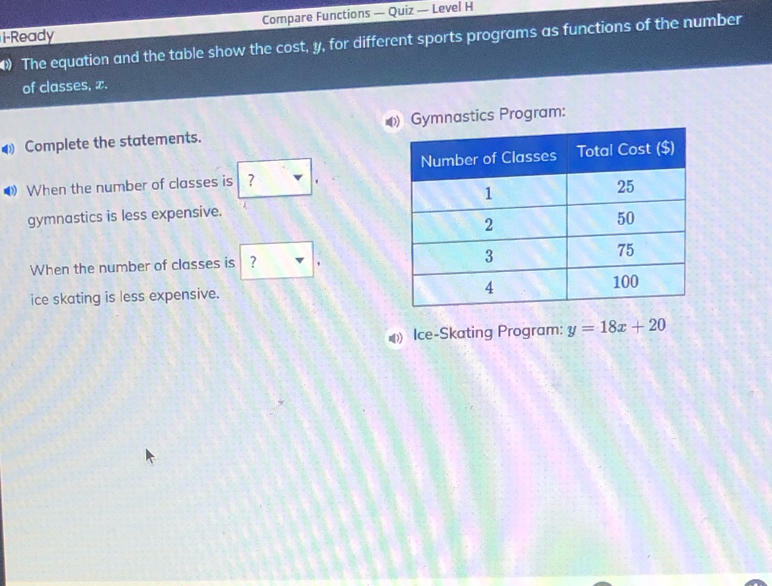 i-Ready Compare Functions - Quiz - Level H () The