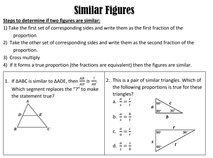 Similar Figures Steps to determine if two figures