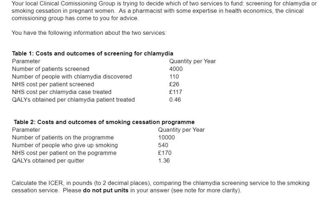 ICER question please help with steps :(( Your