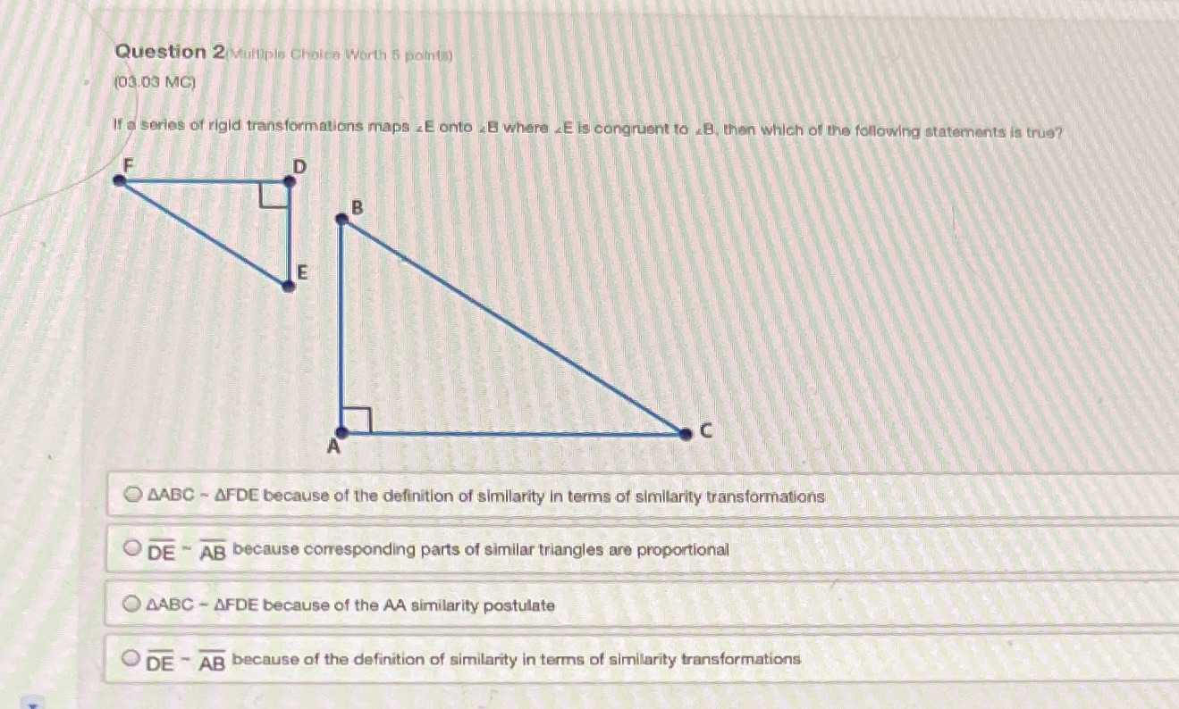 Question 2 Multiple Choice Worth 5 points) (03 03