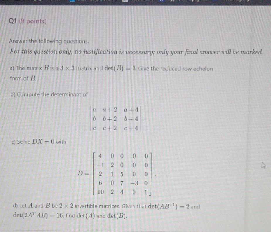 Question has 9 points Q1 (8 points) Answer the