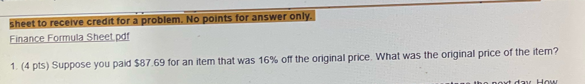 sheet to receive credit for a problem. No points
