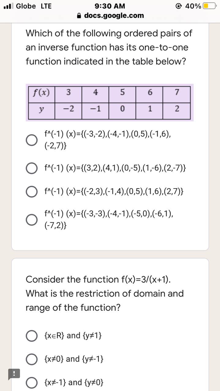 Globe LTE 9:30 AM @ 40% a docs.google.com Which