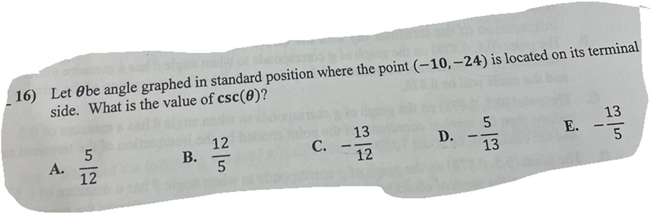16) Let Obe angle graphed in standard position
