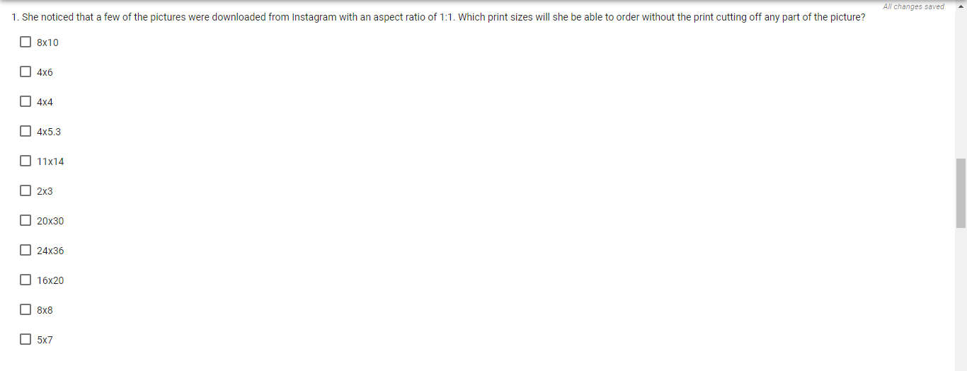 please answer this question. All changes saved 1.