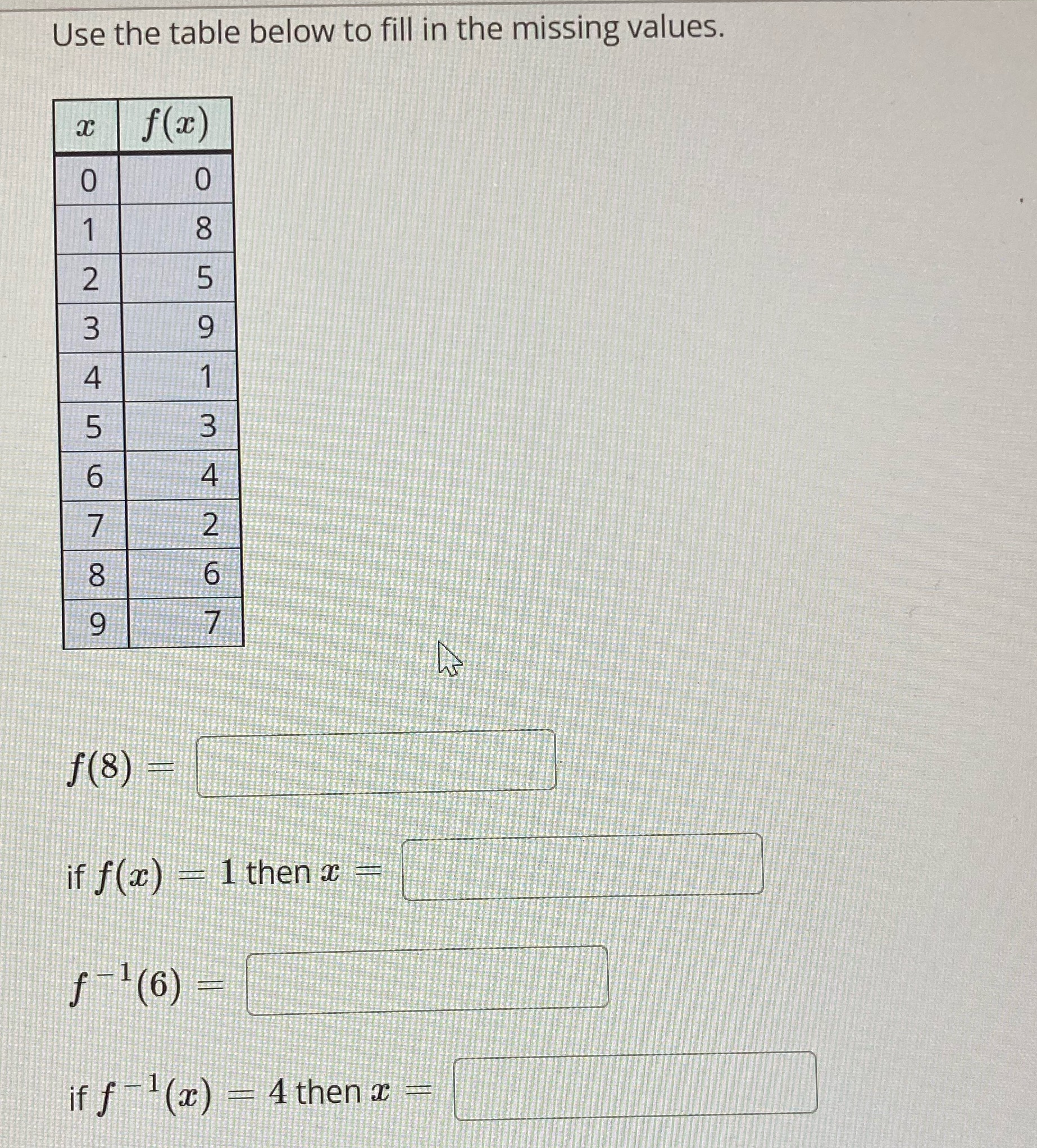 Use the table below to fill in the missing