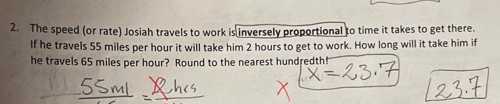2. The speed (or rate) Josiah travels to work is