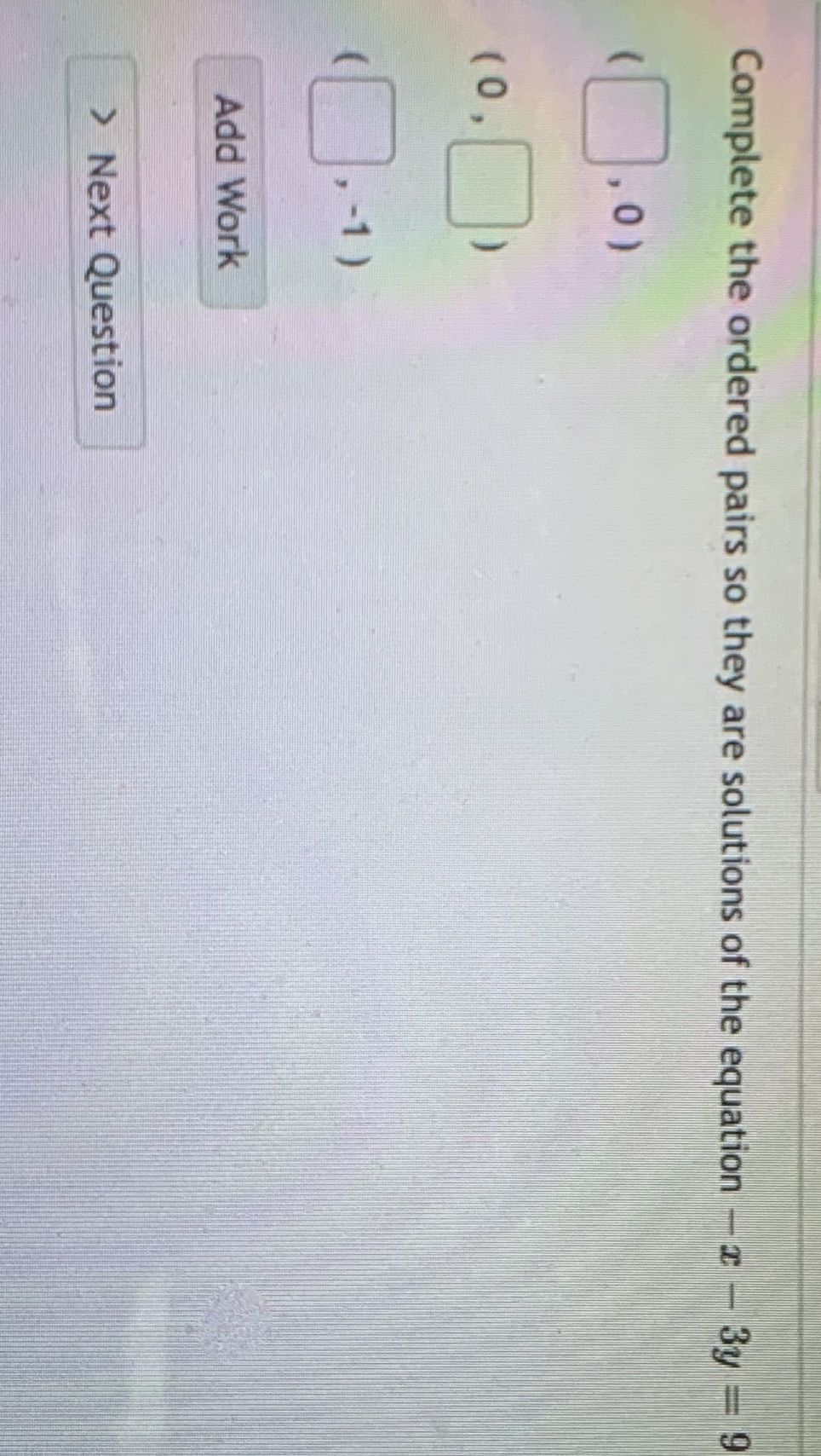 Complete the ordered pairs so they are solutions
