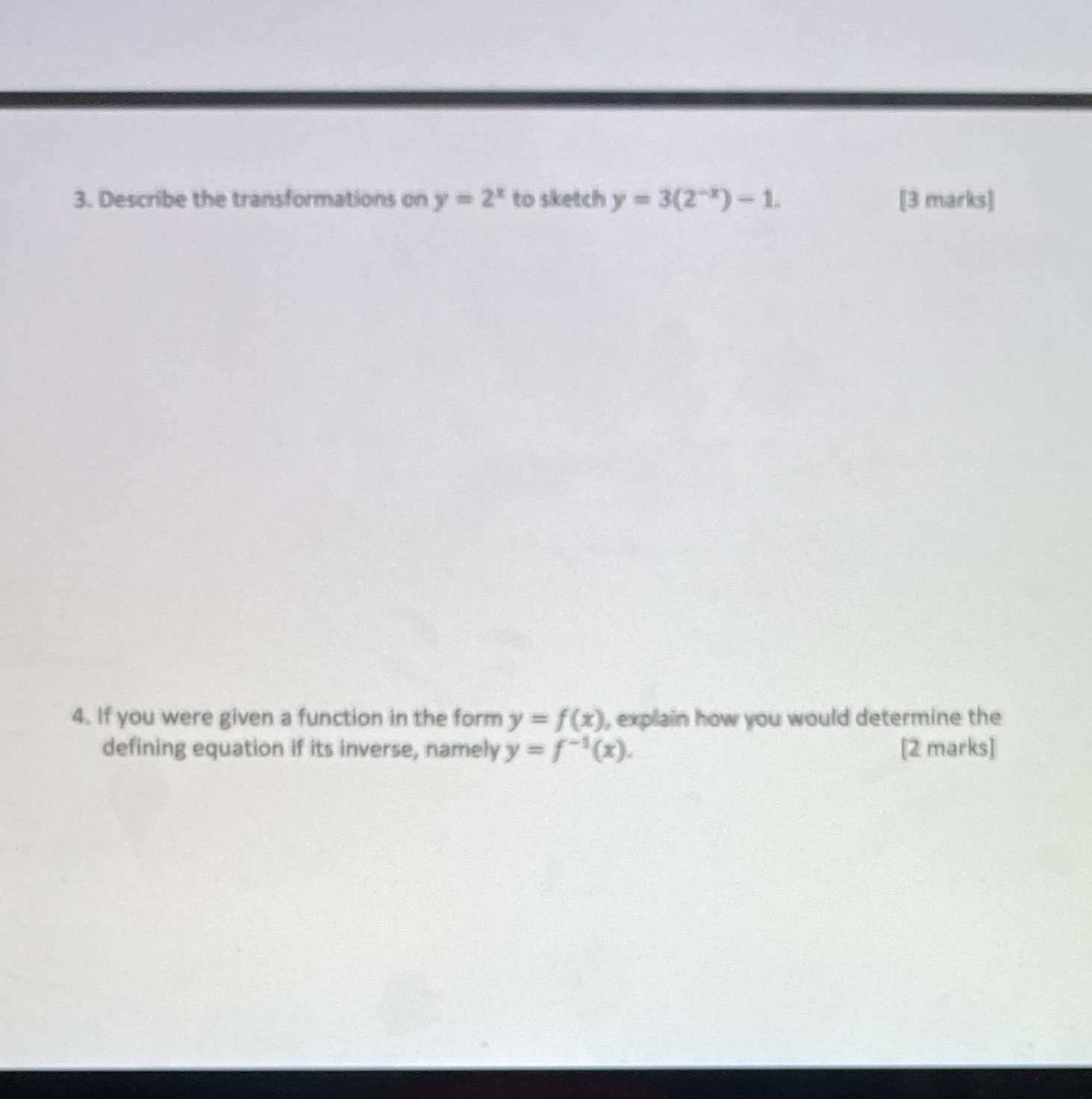 3. Describe the transformations on y = 2" to