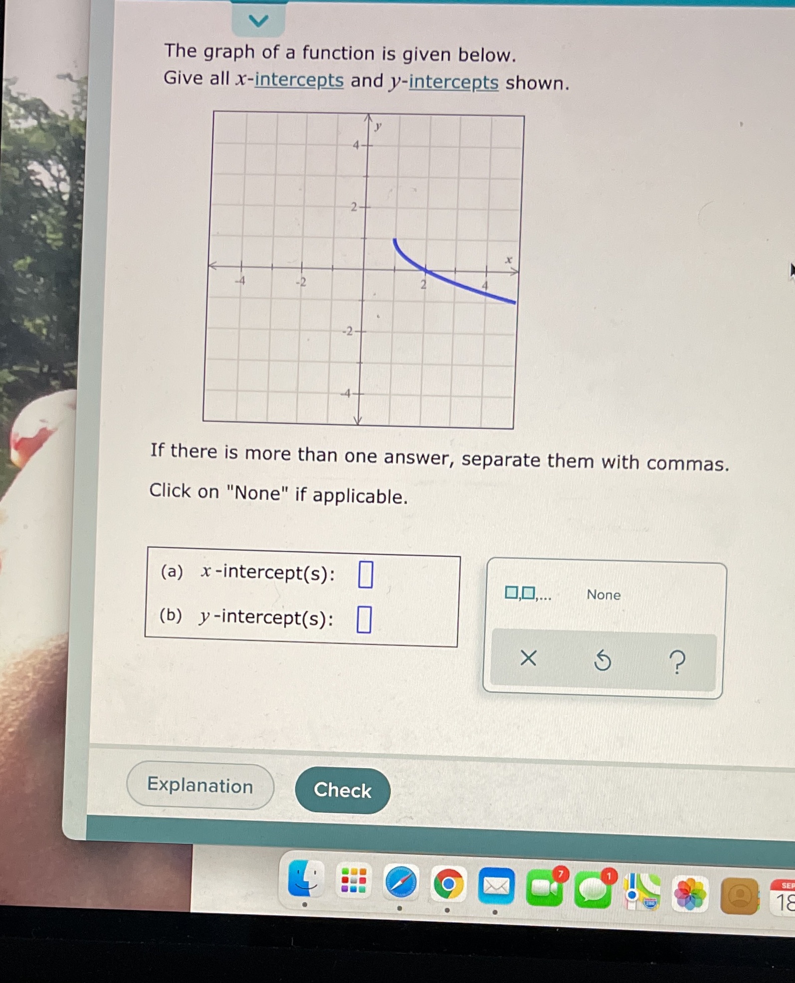 The graph of a function is given below. Give all