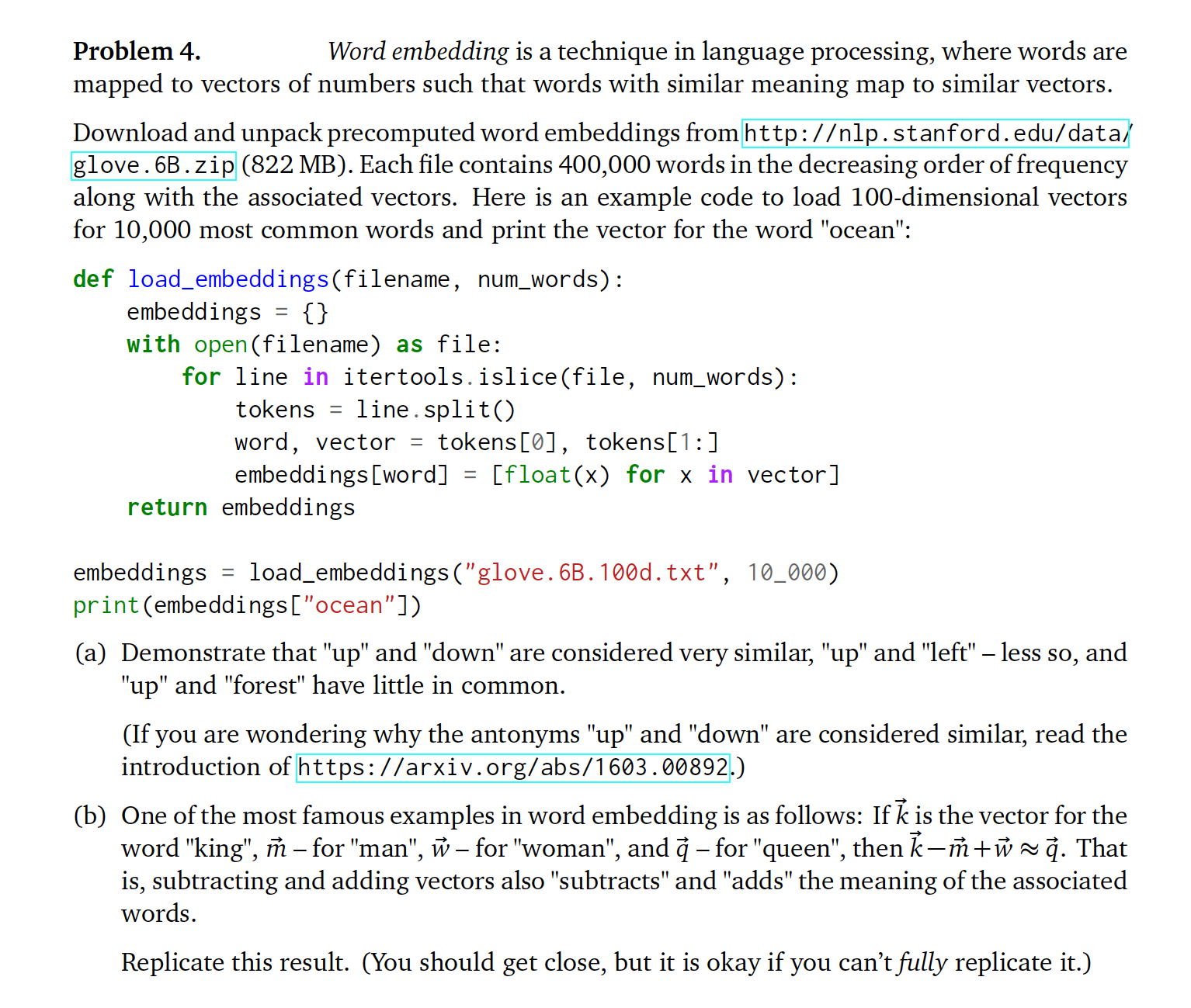 Problem 4. Word embedding is a technique in