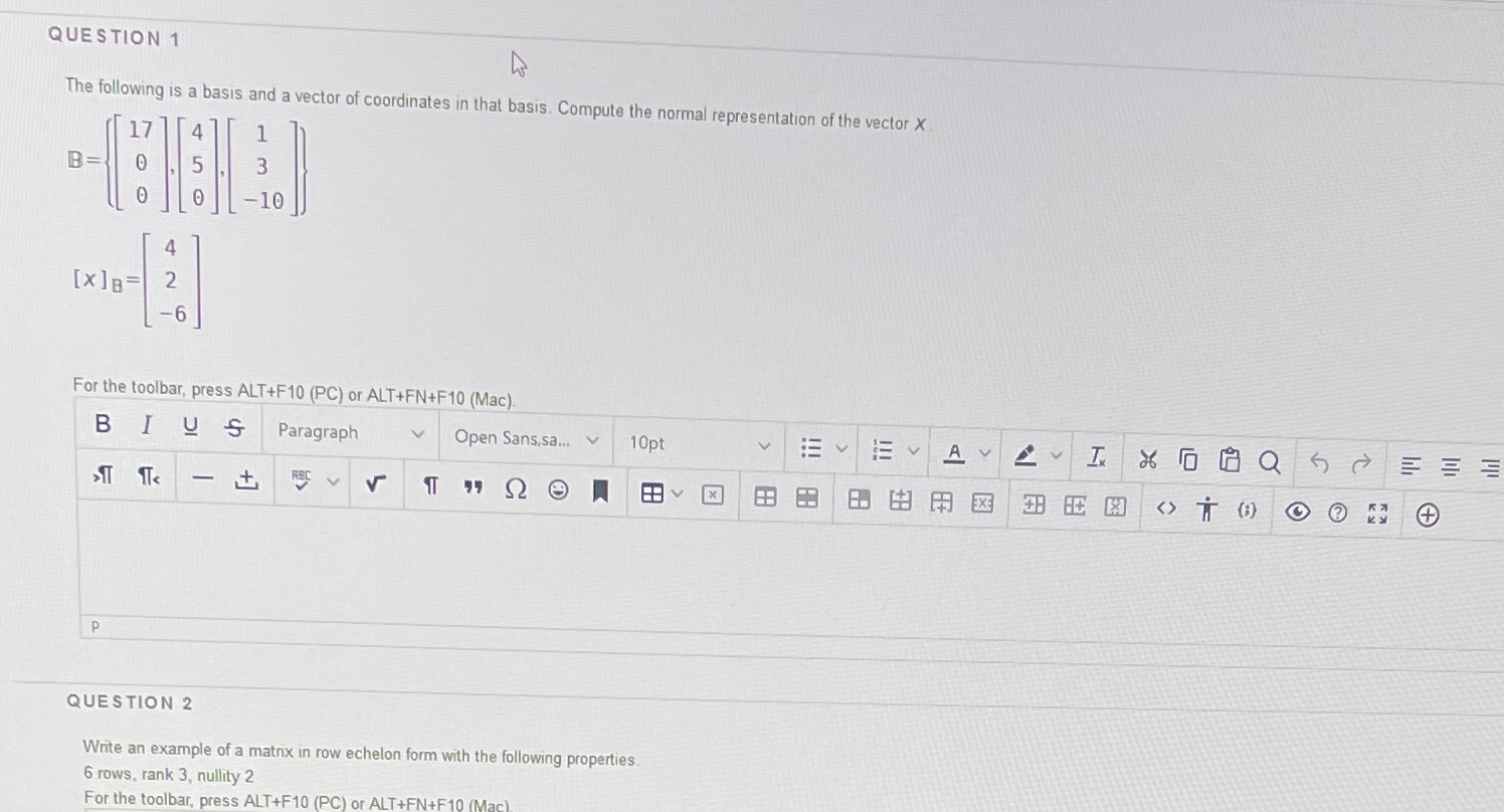 Quiz 6 (1 and 2)This is a linear algebra