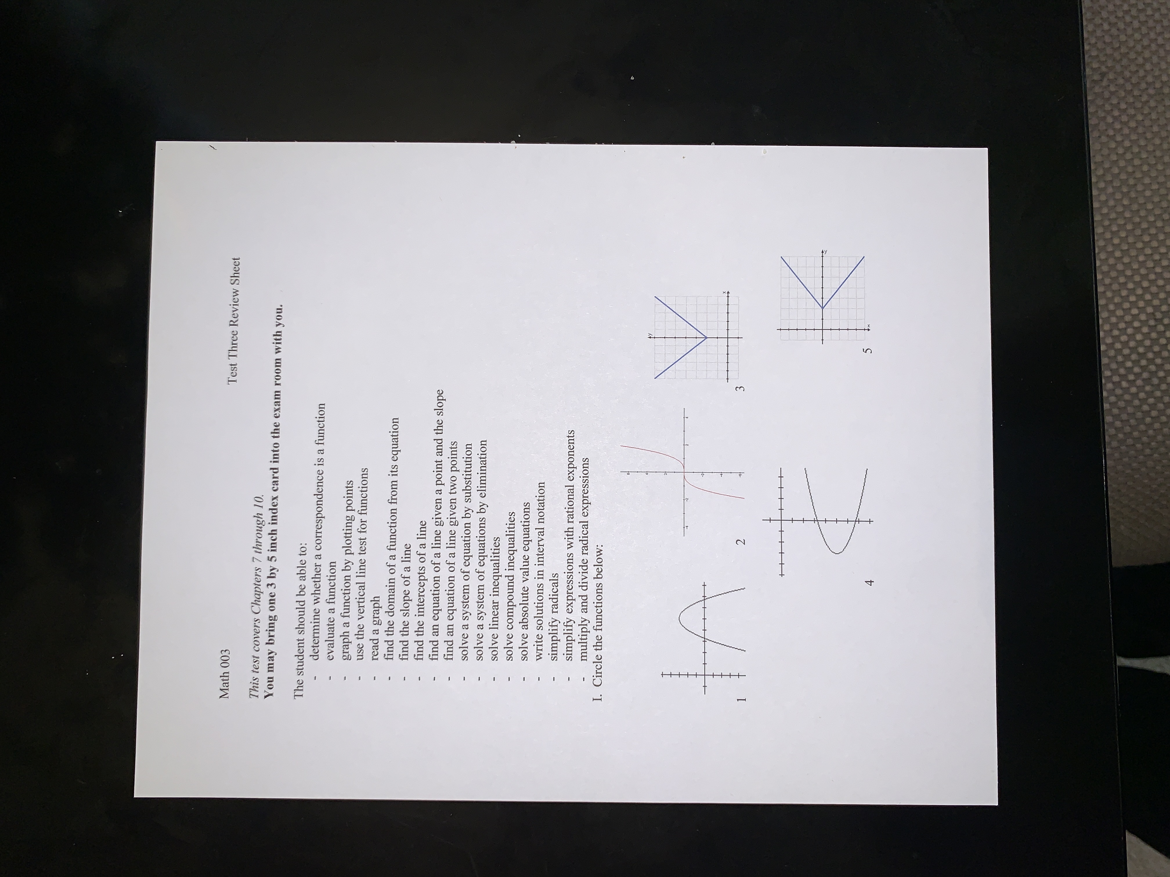 Math 003 Test Three Review Sheet This test covers