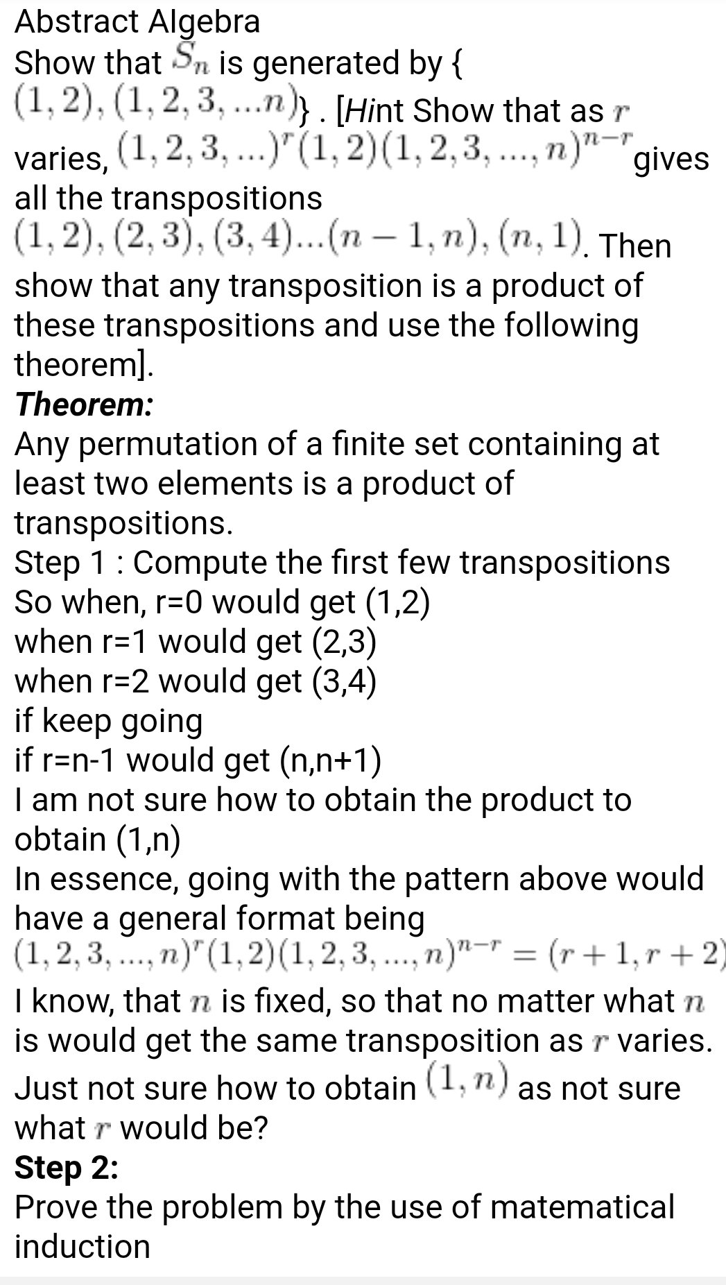 please see below Abstract Algebra Show that On is