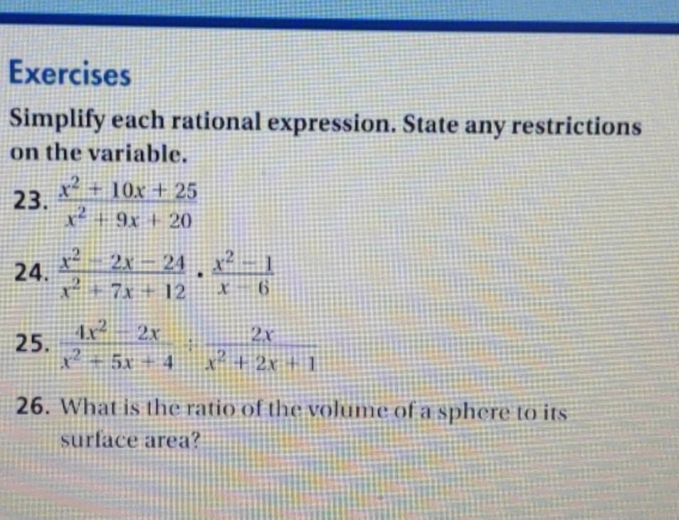 how do I solve 24 and 25? Exercises Simplify each