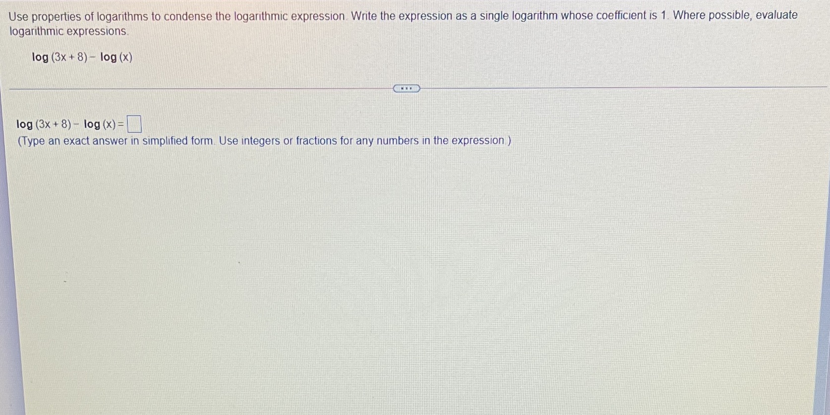 Thanks Use properties of logarithms to condense
