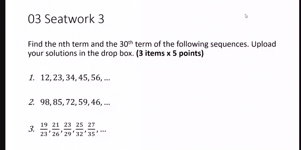 03 Seatwork 3 it Find the nth term and the 30th