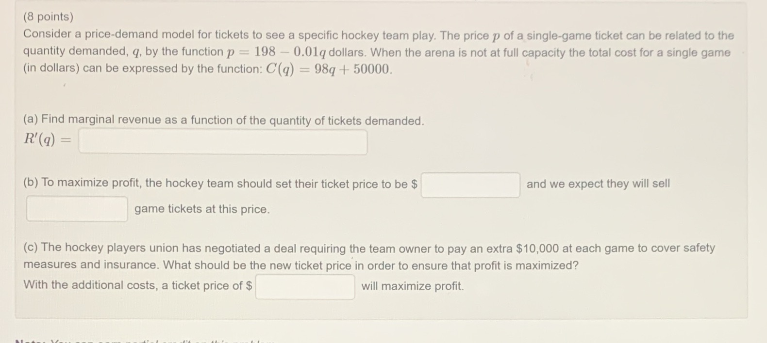 (8 points) Consider a price-demand model for