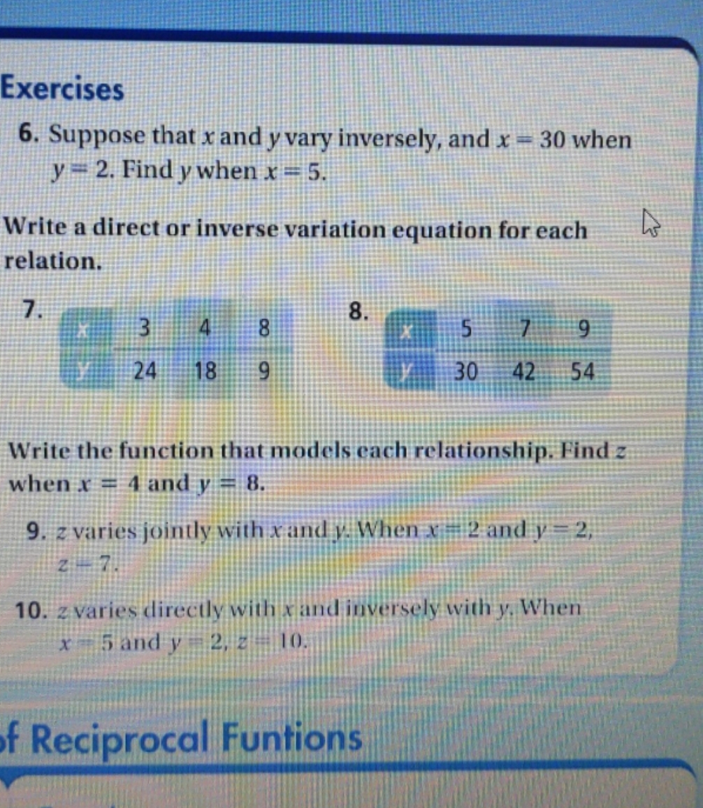 how do I solve questions 6,8, and 10? Exercises