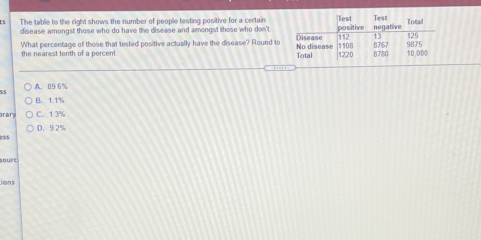 The table to the right shows the number of people