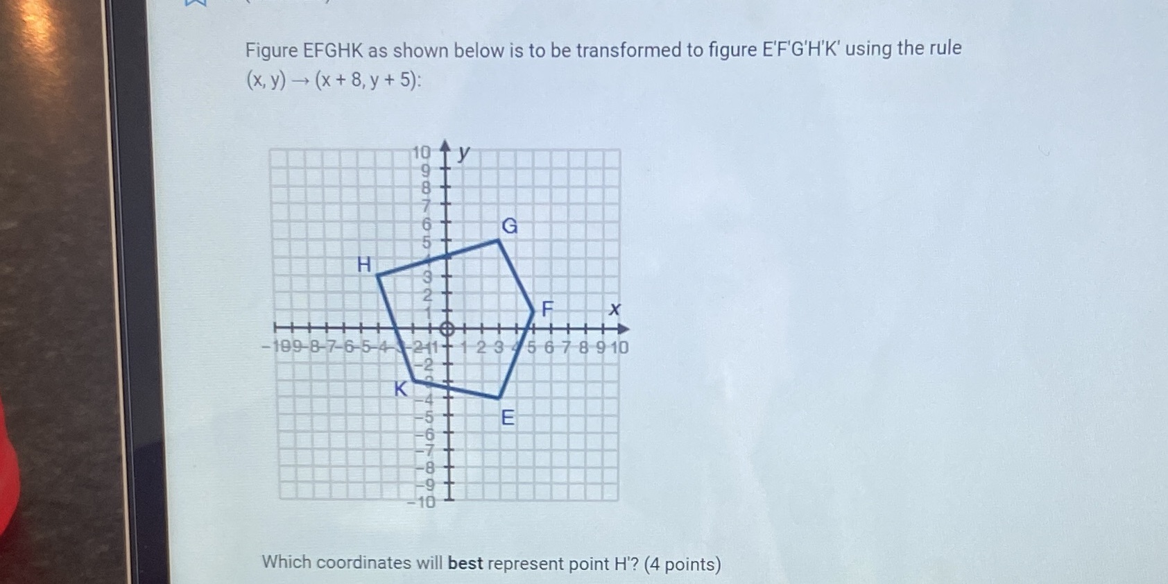 which coordinate will best represent point H,