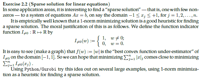 Exercise 2.2 (Sparse solution for linear